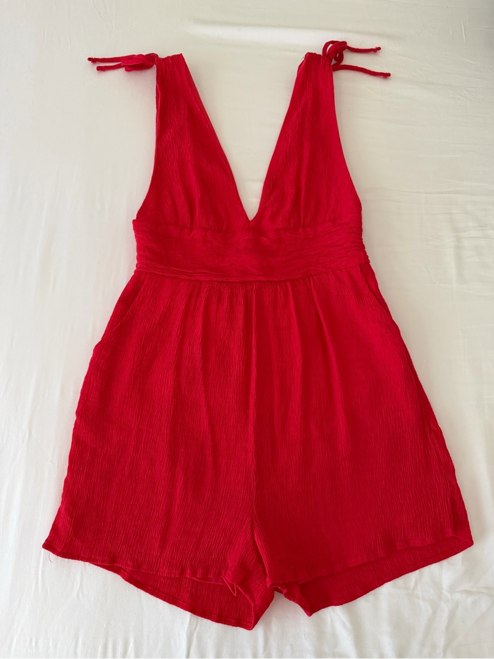 one clothing Red Deep-V Tie-Strap Romper